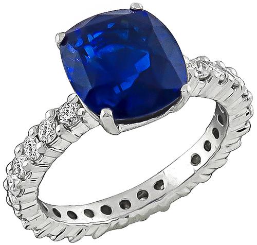 Cushion Cut Ceylon Sapphire Round Cut Diamond Platinum Engagement Ring