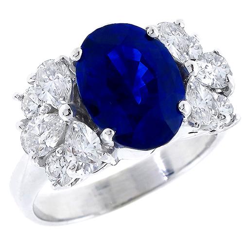 4.25ct Oval  Cut Ceylon Sapphire 1.25ct Pear Shape  & Round  Cut Diamond 18k White Gold Engagement  Ring