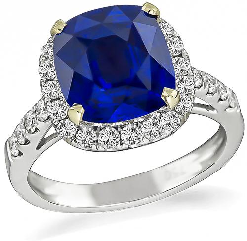 Cushion Cut Sapphire Round Cut Diamond 18k Gold Engagement Ring