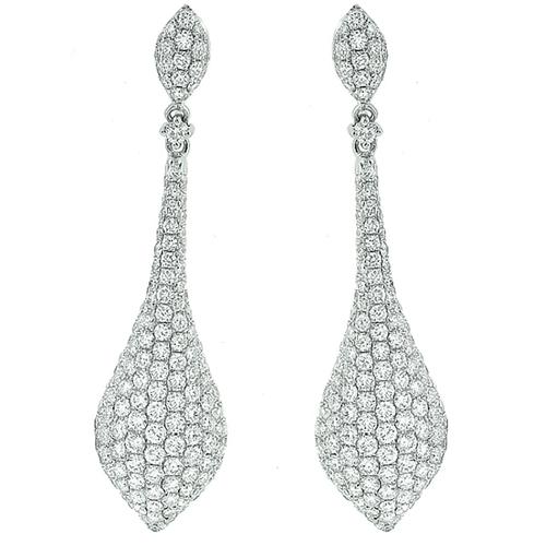 Vintage 4.50ct Round Cut  Diamond 18k White Gold Chandelier Earrings