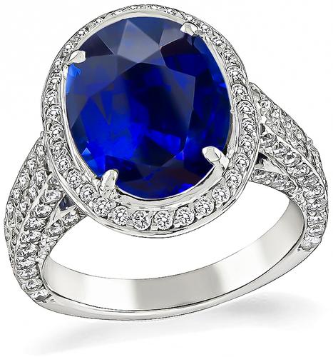 Oval Cut Ceylon Sapphire Round Cut Diamond 18k Gold Engagement Ring