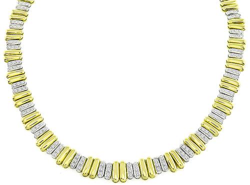 Round Cut Diamond Two Tone 18k Yellow and White Gold Necklace