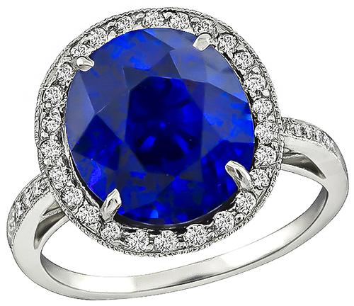 Cushion Cut Ceylon Sapphire Round Cut Diamond Platinum Ring