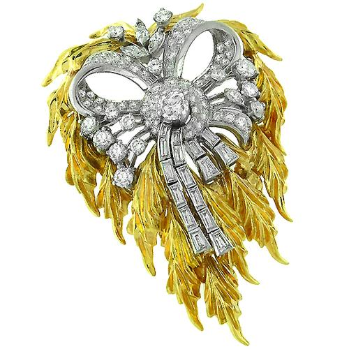 5.65ct Diamond  Gold  Floral Bow Pin/ Pendant 