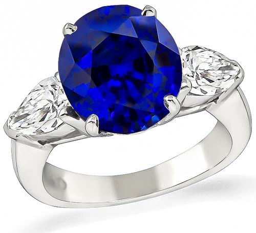 Oval Cut Sapphire Pear Shape Diamond Platinum Engagement Ring