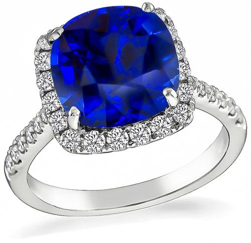 Cushion Cut Ceylon Sapphire Round Cut Diamond 18k Gold Engagement Ring