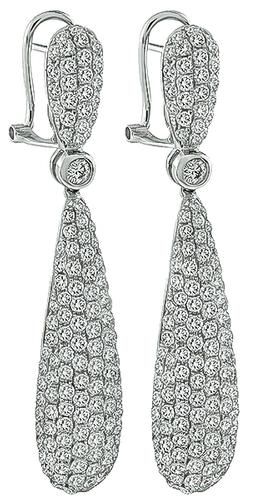 Round Cut Diamond 18k White Gold Drop Earrings