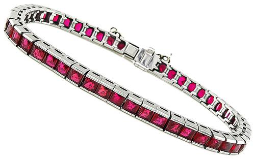 French Cut Ruby Platinum Bracelet