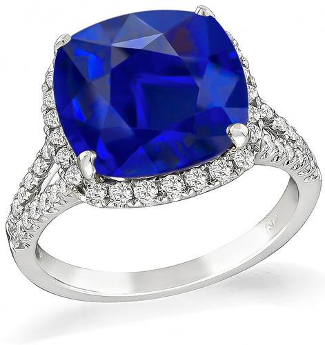 Cushion Cut Sapphire Round Cut Diamond 18k White Gold Engagement Ring