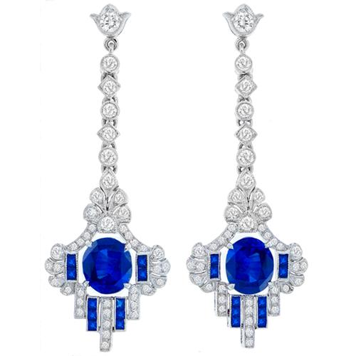 Sapphire Diamond Gold Drop Earrings 