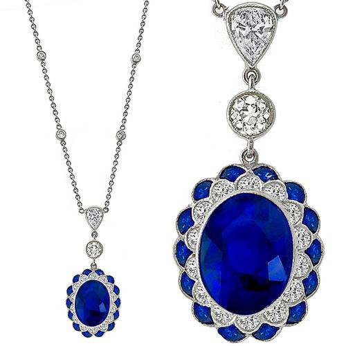 Antique Style Sapphire Diamond Gold Necklace