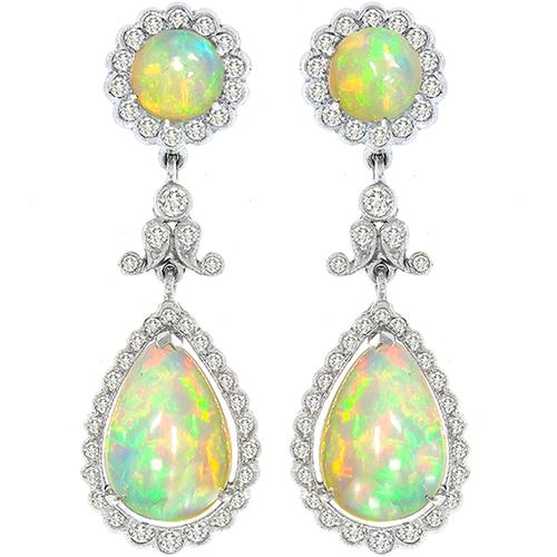 Opal Diamond Dangling Earrings