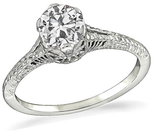 Old Mine Cut Diamond 18k White Gold Engagement Ring