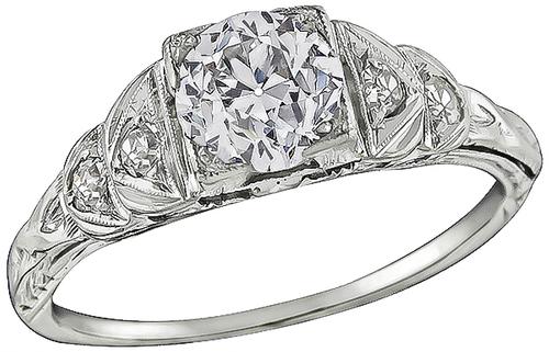 Old Mine Cut Diamond 14k White Gold Engagement Ring