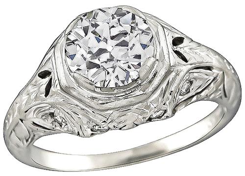 Old European Cut Diamond Platinum Engagement Ring