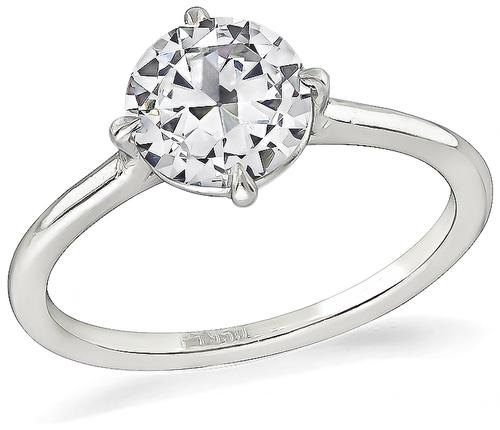 European Cut Diamond Platinum Solitaire Engagement Ring