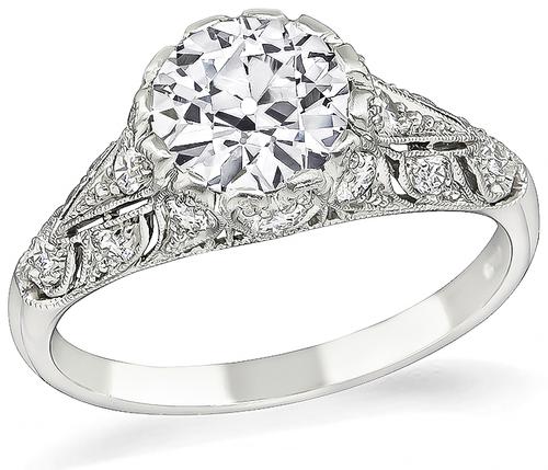 Edwardian Style Old Mine Cut Diamond Platinum Engagement Ring