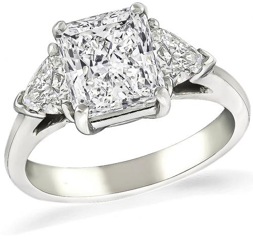 Radiant Cut Center Diamond 0.75ct Side Diamond Platinum Engagement Ring