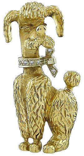 14k Yellow Gold Poodle Dog Pin