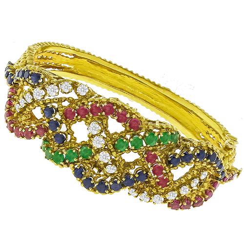 Van Gogh Tutti Fruity Precious Stone Gold Bangle 