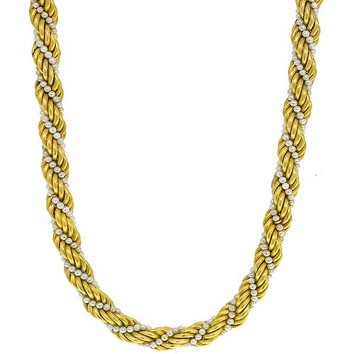 1960s Pearl Gold Rope Necklace