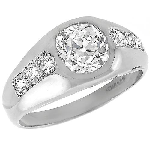 GIA Certfified 1.38ct Old Mine Brilliant Diamond Platinum Ring