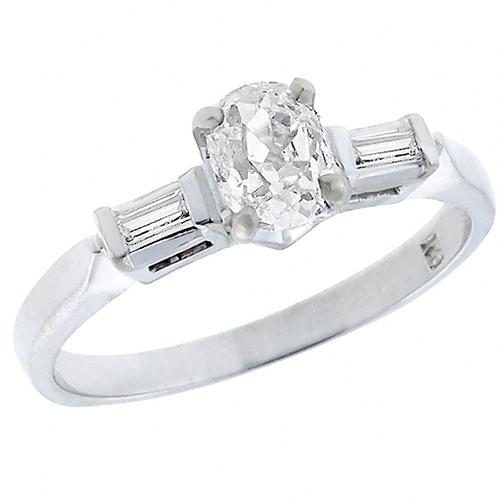 Vintage 0.55ct Old Mine Brilliant Diamond 14k White Gold Engagement Ring 