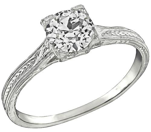 Old Mine Cut Diamond Platinum Engagement Ring