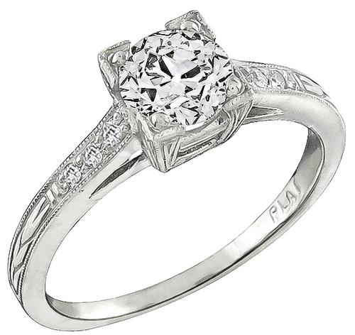 Estate Old Mine Cut Diamond Platinum Engagement Ring