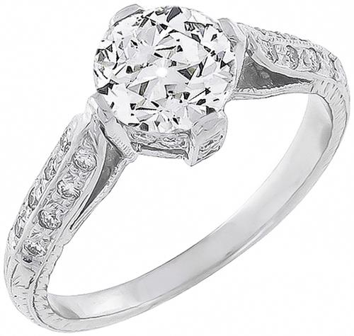 Art Deco Style Old European Cut Diamond 18k White Gold Engagement Ring