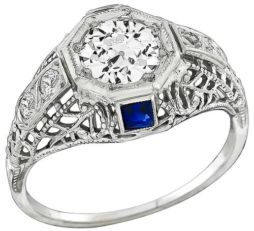 Vintage Old European Cut Diamond 18k White Gold Engagement Ring