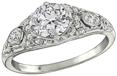 Old European Cut Diamond Platinum Engagement Ring