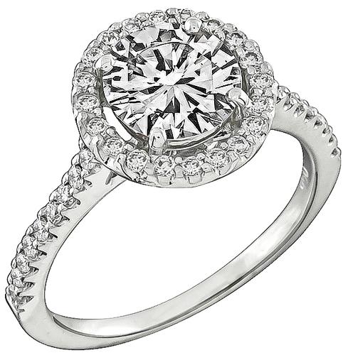 Round Brilliant Cut Diamond Platinum Halo Engagement Ring