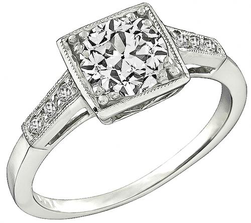 Old Mine Cut Diamond Platinum Engagement Ring