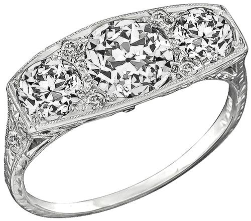 Art Deco Old Mine Cut Diamond Platinum Anniversary Ring