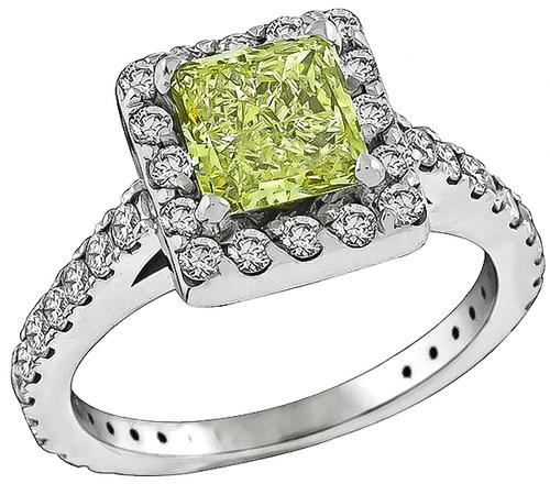 Princess Cut Fancy Light Yellow Diamond 14k White Gold Engagement Ring