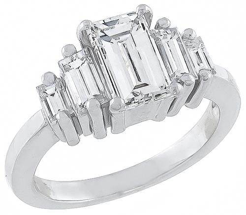 Rectangular Step Cut Diamond Platinum Engagement Ring