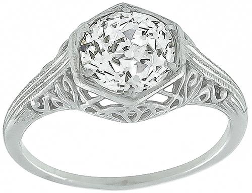 Old European Cut Diamond Platinum Engagement Ring