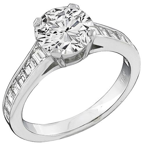 European Cut Diamond 18k white Gold Engagement Ring