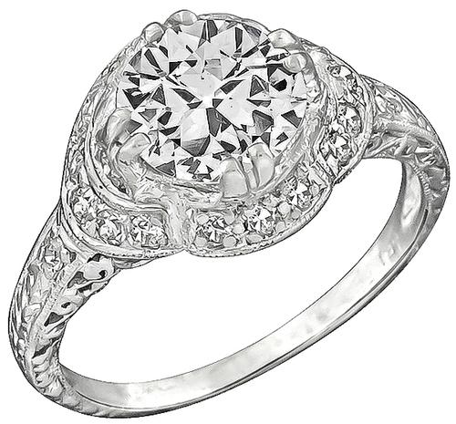 Old European Cut Diamond Platinum Engagement Ring