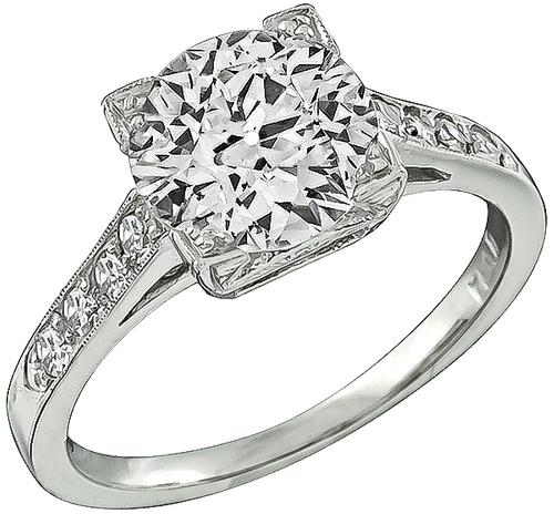 Old Mine Cut Diamond Platinum Engagement Ring