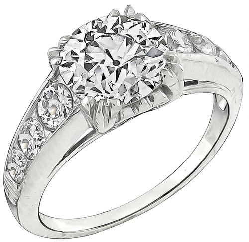 Old European Cut Diamond Platinum Engagement Ring