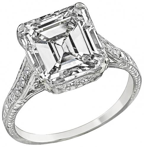 Late Edwardian-Early Art Deco Antique Asscher Cut GIA Certified 4.21ct Diamond Engagement Ring