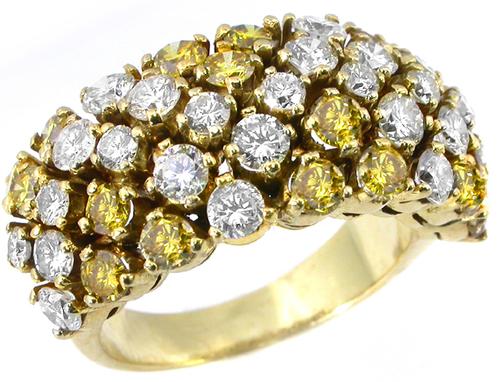 1.44ct Intense  Fancy Yellow  Diamond & 1.92ct White Diamond Cluster 18k Gold Ring