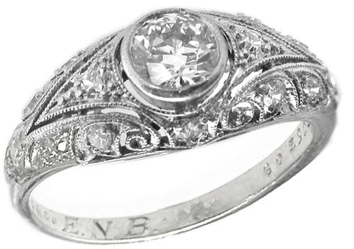 Antique J. E. Callwell  & Co 0.45ct Old Mine  Diamond Platinum Engagement Ring