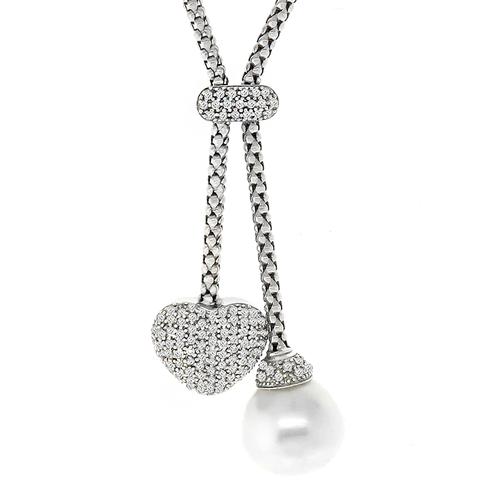 1.30ct Diamond Heart Pearl Necklace