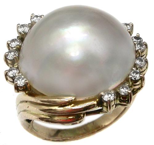 Mabe Pearl 0.40ct Round Diamond 14k Yellow Gold Ring