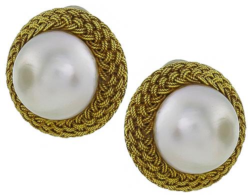 Cabochon Pearl 18k Yellow Gold Earrings
