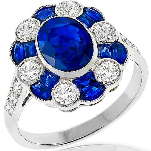 2.25ct Oval Cut Sapphire 0.68ct Round Cut Diamond 18k White Gold Ring