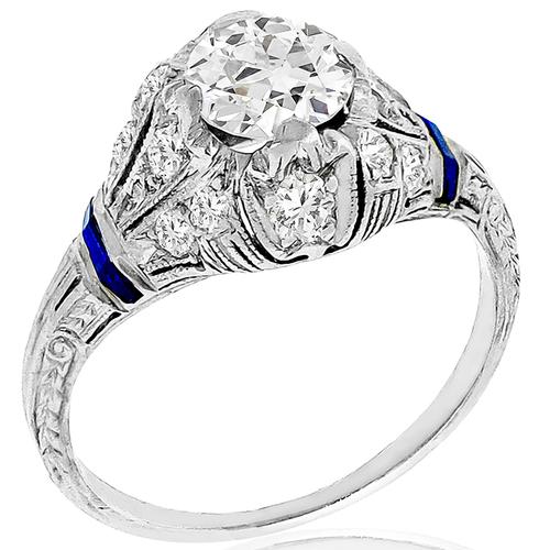 Art Deco 0.75ct Diamond Sapphire Engagement Ring